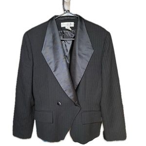 Christian Dior Vintage Black Wool & Satin Trimmed Button Front Blazer Size 12